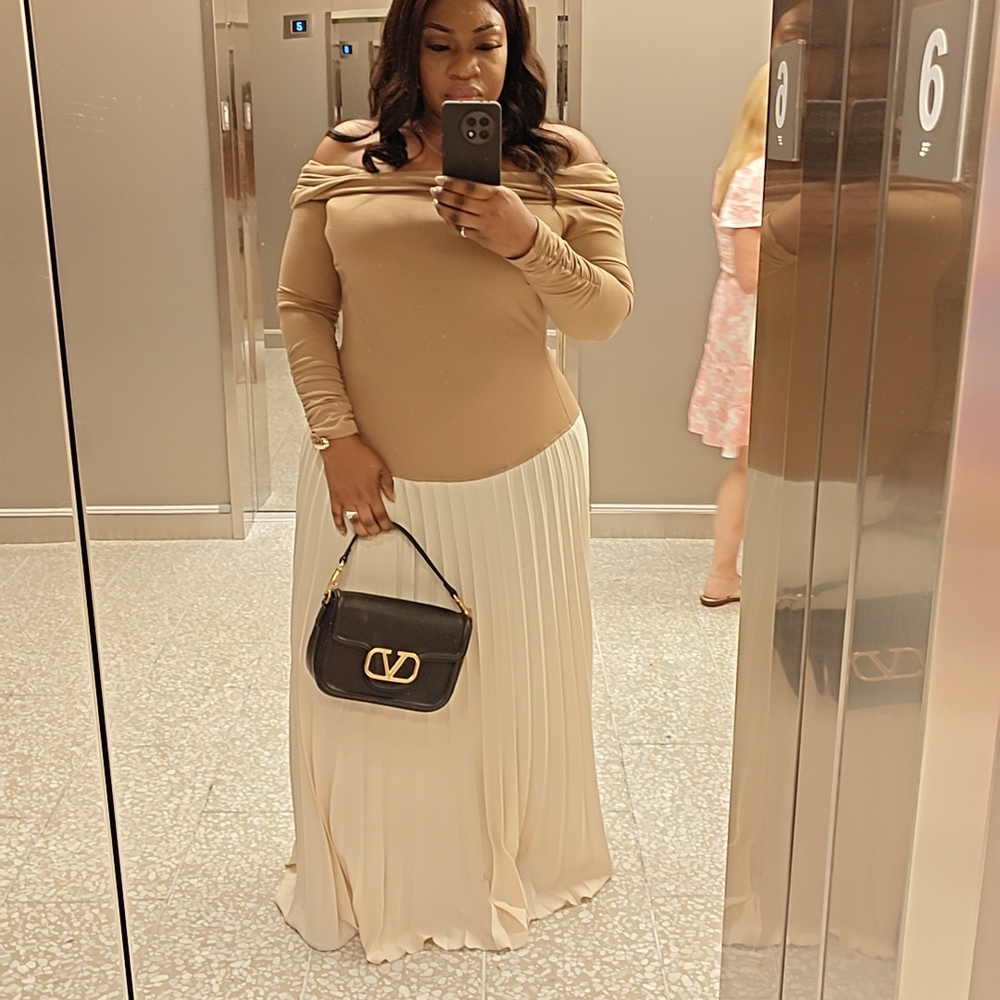 Fashion Nova Tan and Cream A-Line Skirt